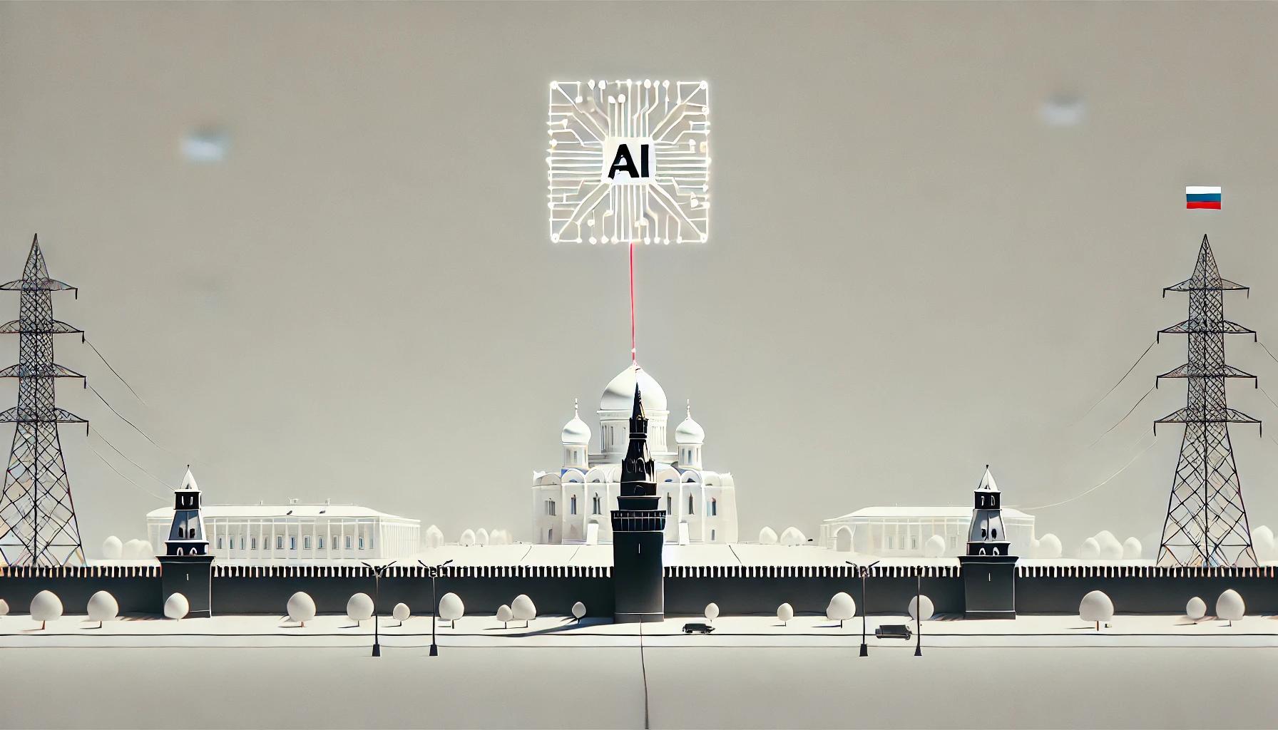 DALL·E 2025-04-22 11.10.58 - A wide-format minimalist digital illustration about artificial intelligence regulation in Russia. The scene shows a white background with a thin black