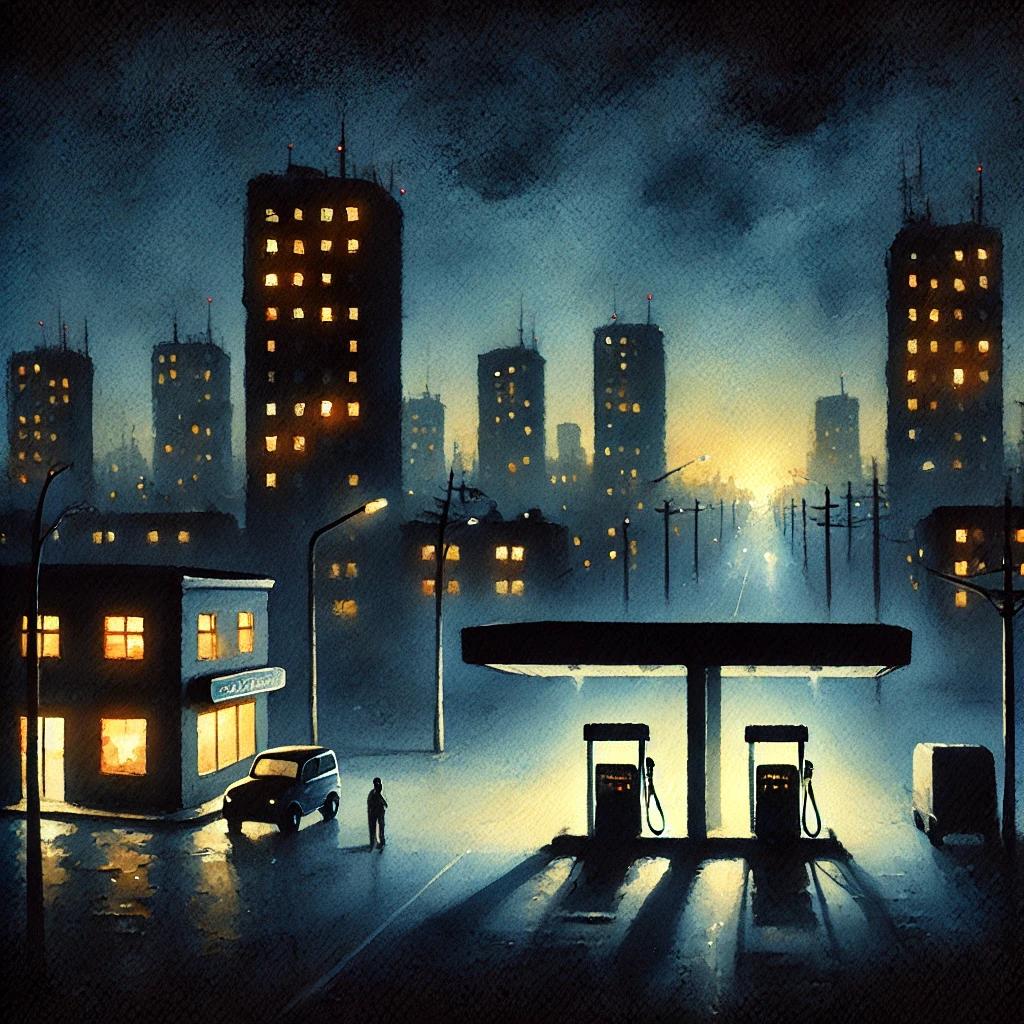 DALL·E 2026-03-19 13.32.57 - Wet watercolor painting, realistic scene of a city in blackout at night (inspired by Cuba energy crisis). Dark streets with almost no light, silhouett